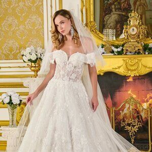 New Off The Shoulder Bridal Ball Gown w/ Floral Applqiue & Lace Up Back GL3821